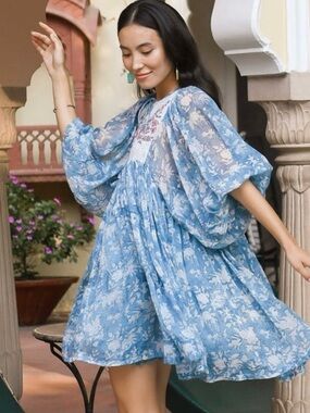 Daughters of India Jaya Mini Dress Juniper Blue Size Large